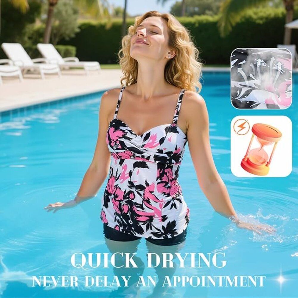 Sz 3XL Tummy Control Tankini Swimsuit 2 Piece with Short X003PWVQA9 - Picture 4 of 6